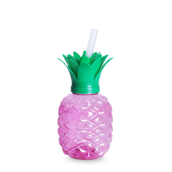 AGK - Ananasflaske M/Sugerør og LED  500 ml. -Ass. Farver