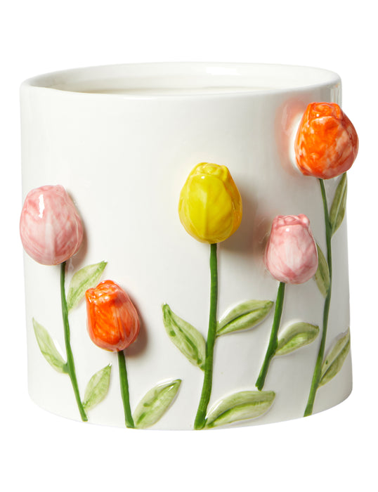 Dacore - Porcelæn Skjuler M/Tulipaner - 15x13,5x12,7 Cm.