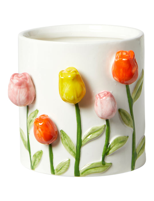 Dacore - Porcelæn Skjuler M/Tulipaner - 11,7x10,1x10 Cm.