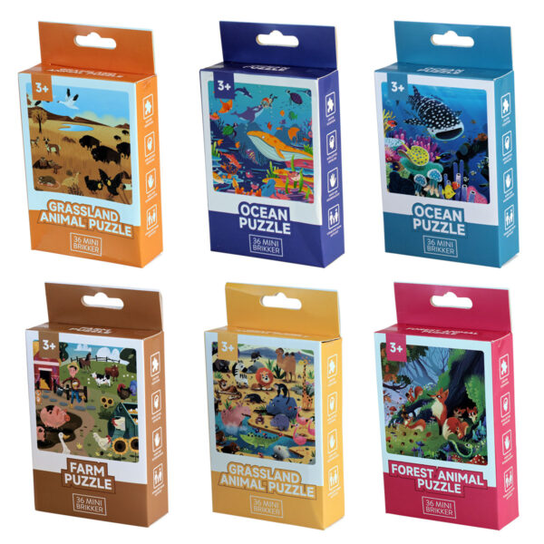 Kronemarked - Puslespil m/36 brikker - 6 Ass. Motiver