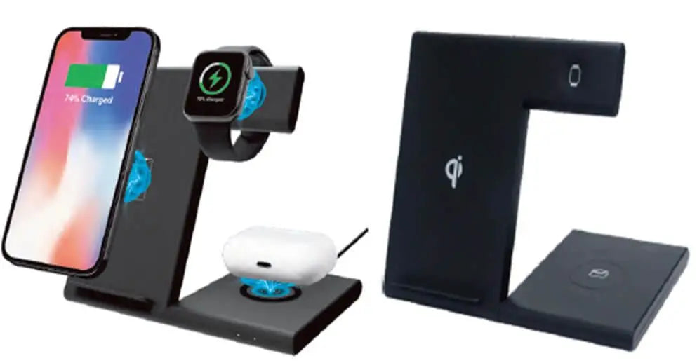 Conzept - Mobiloplader Trådløs 3-i-1 Med USB-C Kabel - Sort