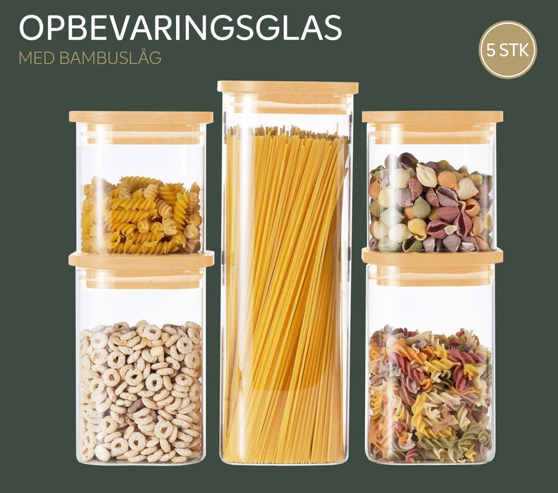 Conzept - Opbevaringsglas M/Bambuslåg - 5 stk.