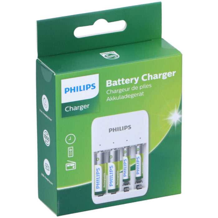 Philips - Batterioplader - Inkl. 4 Batterier